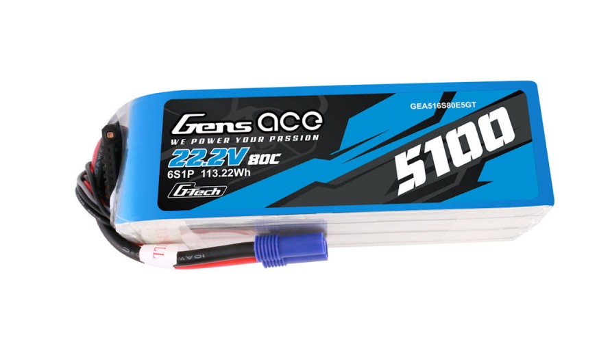 Gens ace 5100mah 6S 80C 22.2V G-tech Lipo Battery (EC5) GEA516S80E5GT